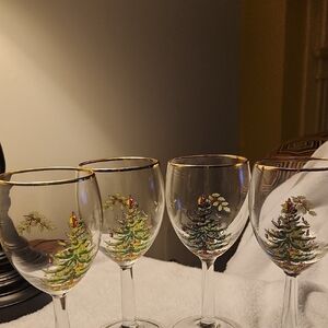 Spode Christmas Tree Wine Glasses Set of 4